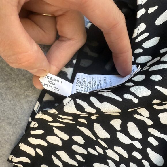 J.Crew Black White Ocelot Animal Print‎ Printed V-Neck 3/4 Sleeve Blouse Size 00 - Picture 12 of 13